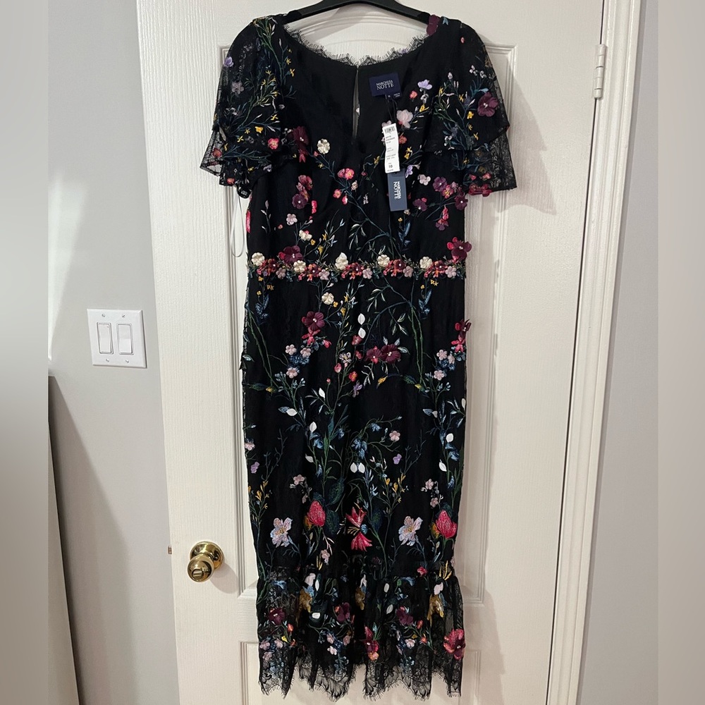 Marchesa Black Floral Midi Dress. Elegant. NWOT. A STEAL!! No further discounts